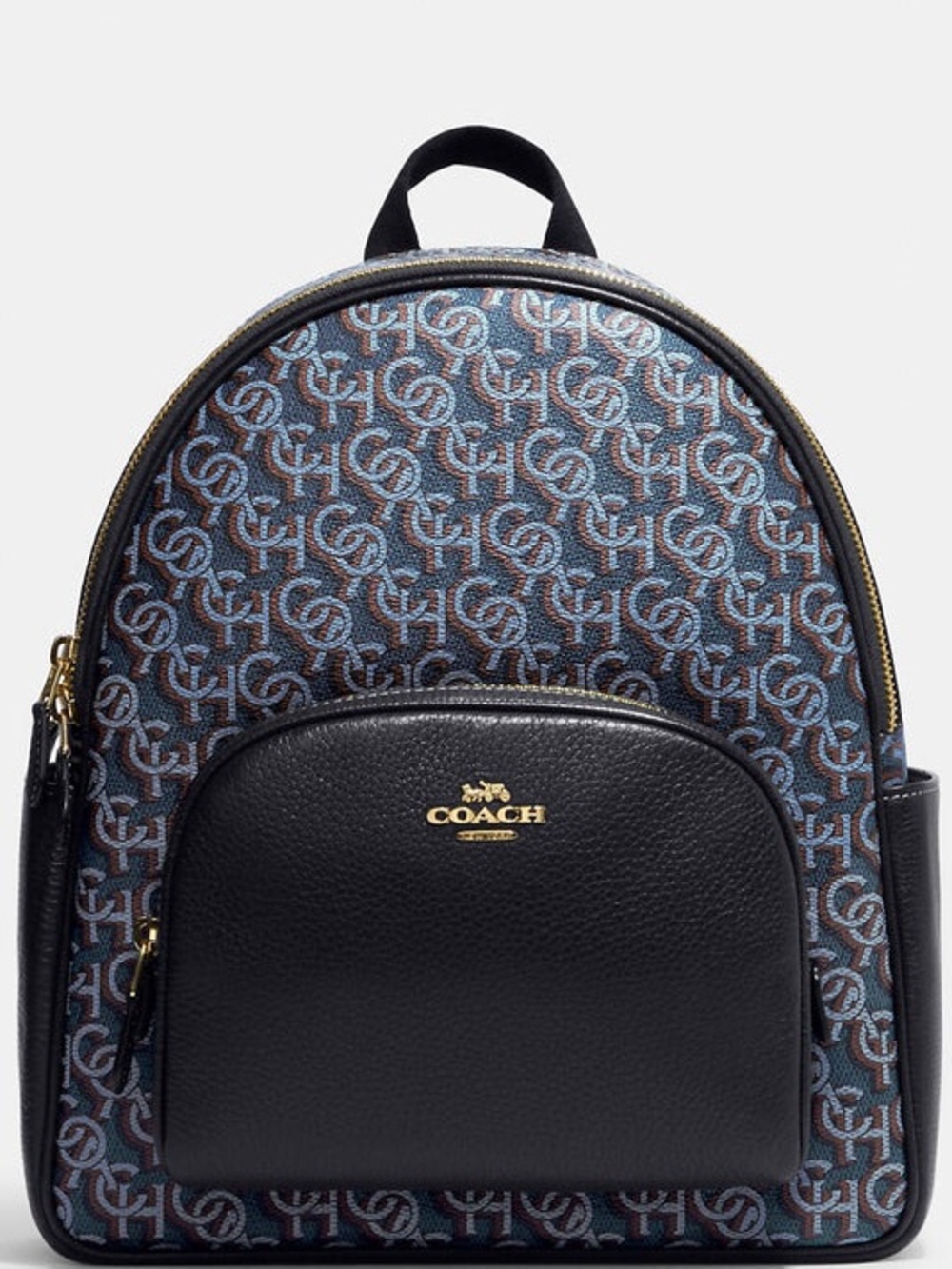 Coach Navy Signature Monogram Mini Backpack with Black Trim